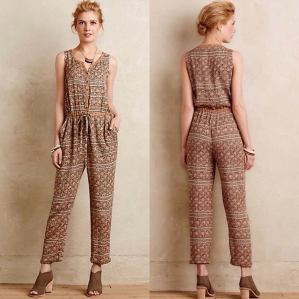Anthropologie Lilka Dani Sleeveless Floral Tie Waist Straight Leg Jumpsuit Small
